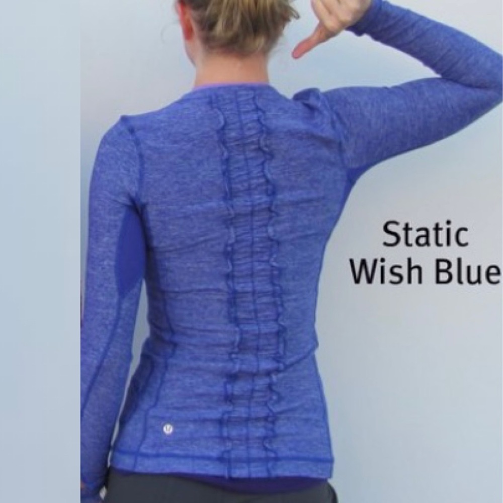 Lululemon Run:Dash Static Long Sleeve Wish Blue Ruffled Back Workout Top Size 6